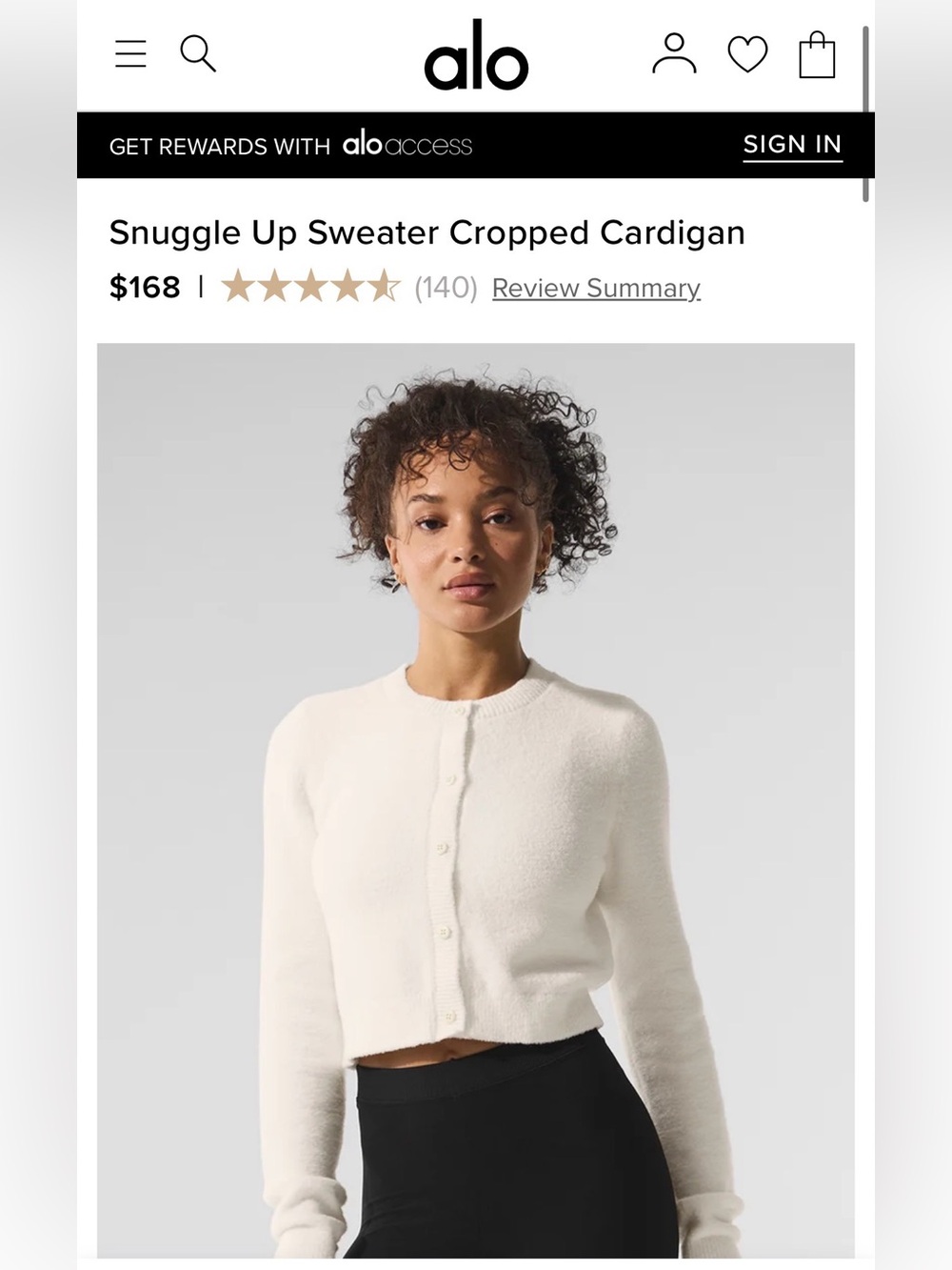 ALO Snuggle Up Sweater Cropped Cardigan in Ivory - XXS - Picture 8 of 9